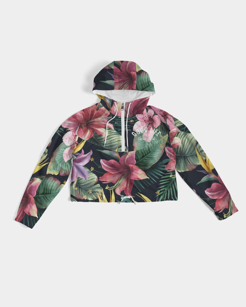 Pink & Blue Floral Watercolor | Women's Cropped Windbreaker